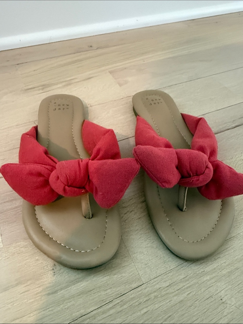 a new day Red Bow Thong Sandals with Tan Footbed